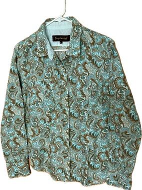Vintage Liquidwest Paisley Button-Down Pearlized Snap Western Shirt Teal & Brown